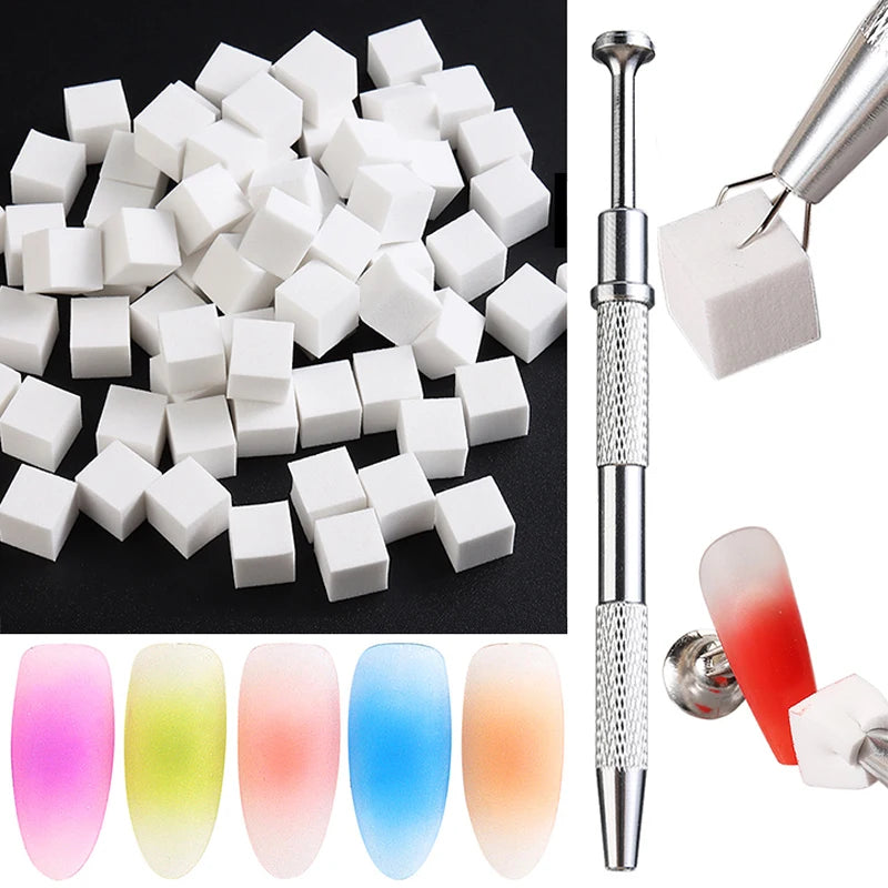 Stainless Steel Nail Art Sponge Tweezer Manicure Dotting Pen & Brush Tool