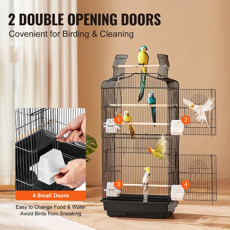 Large Open-Top Parrot Bird Cage with Swing & Perch for Small to Medium Birds