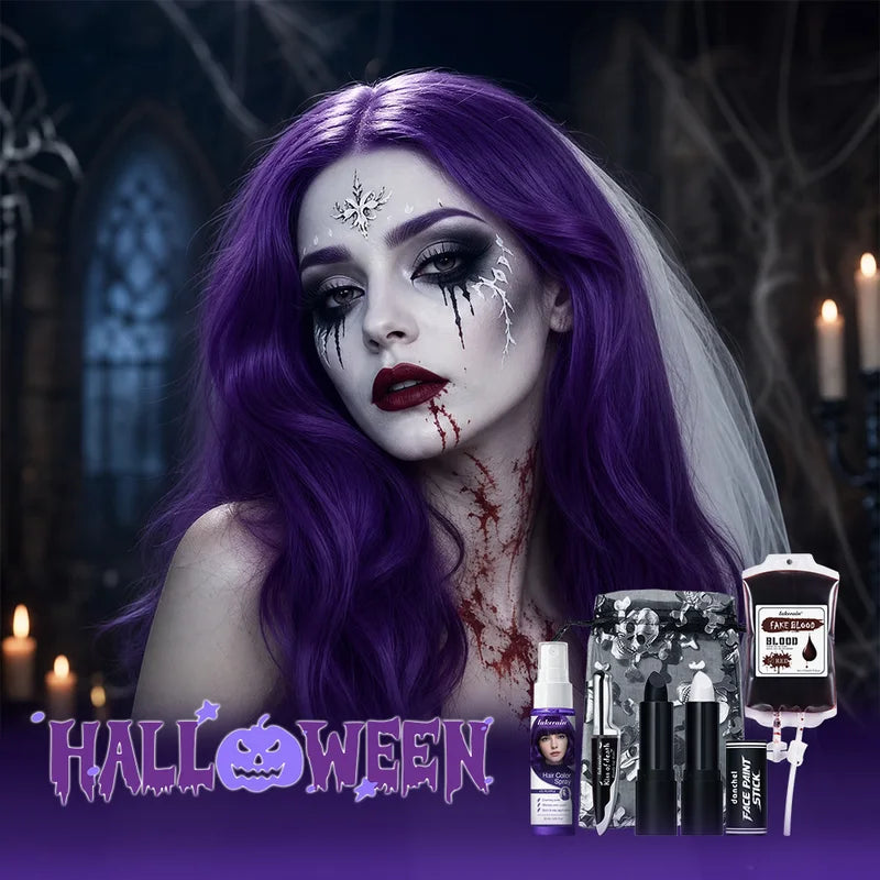 Halloween Cosplay Makeup Kit 6pcs with Hair Spray, Lipstick & Fake Blood