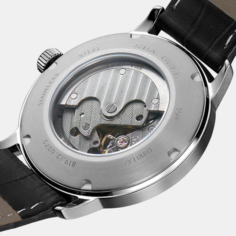 Men's Mechanical Wristwatch with 50m Waterproof Leather Strap Business Watch