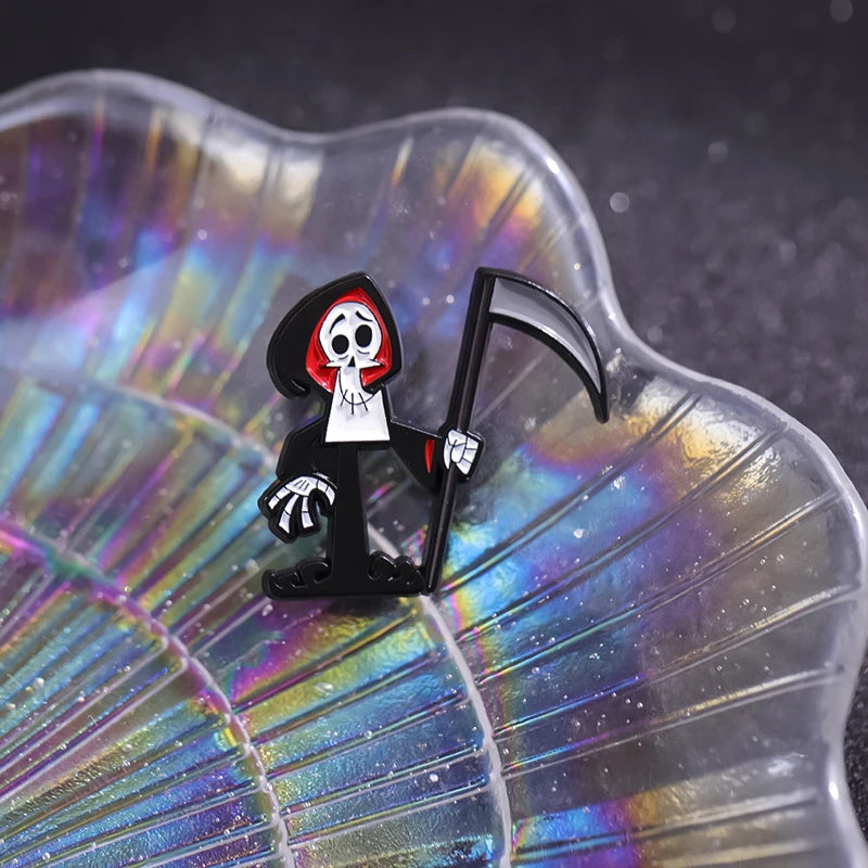 Cartoon Grim Reaper Enamel Brooch Pin Halloween Jewelry Gift Metal Badge
