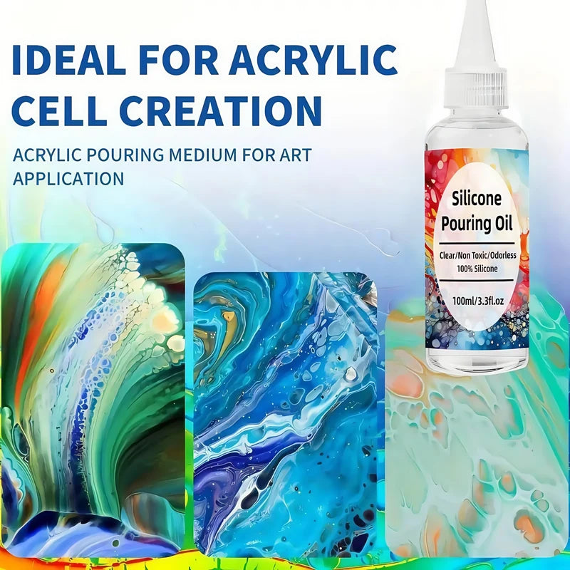 Silicone Pouring Oil for Acrylic & Watercolor Art - Cell Activator, Large 3.3oz Bottle