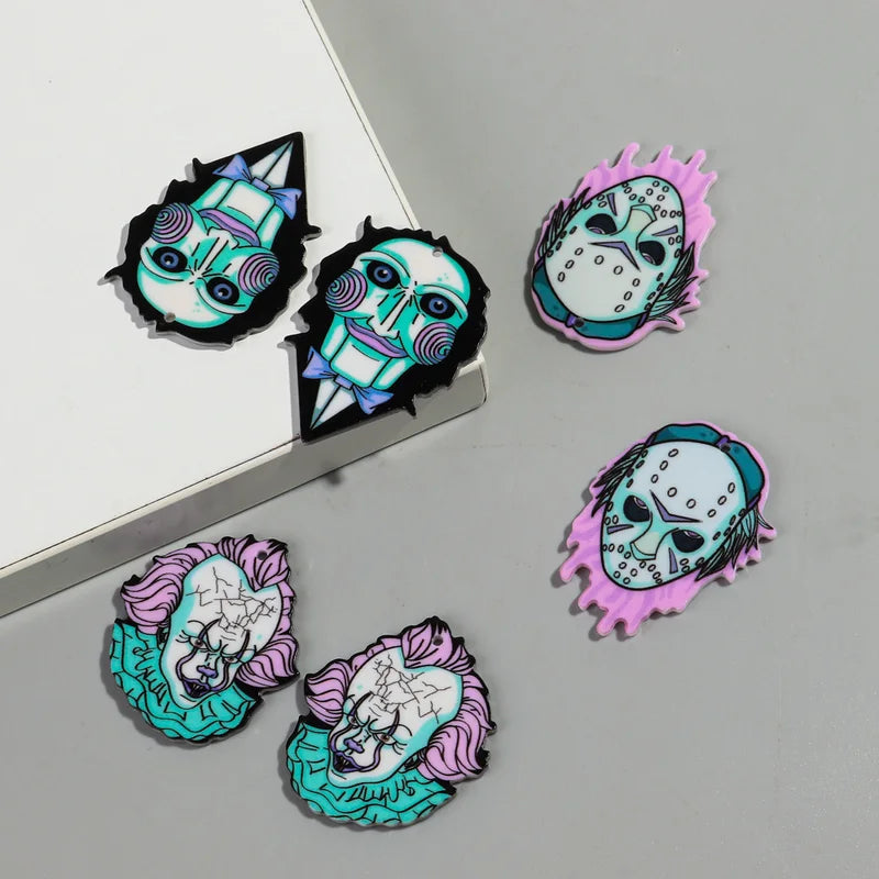 Halloween Skull Charm Pendant 10pcs Acrylic Jewelry Accessory DIY Keychain
