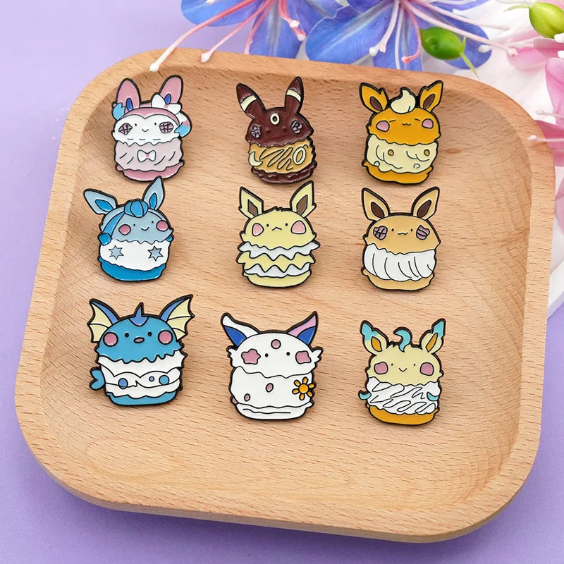 9-Piece Anime Cute Elf Eevee Enamel Pins Set Cartoon Fox Brooches Jewelry Gifts