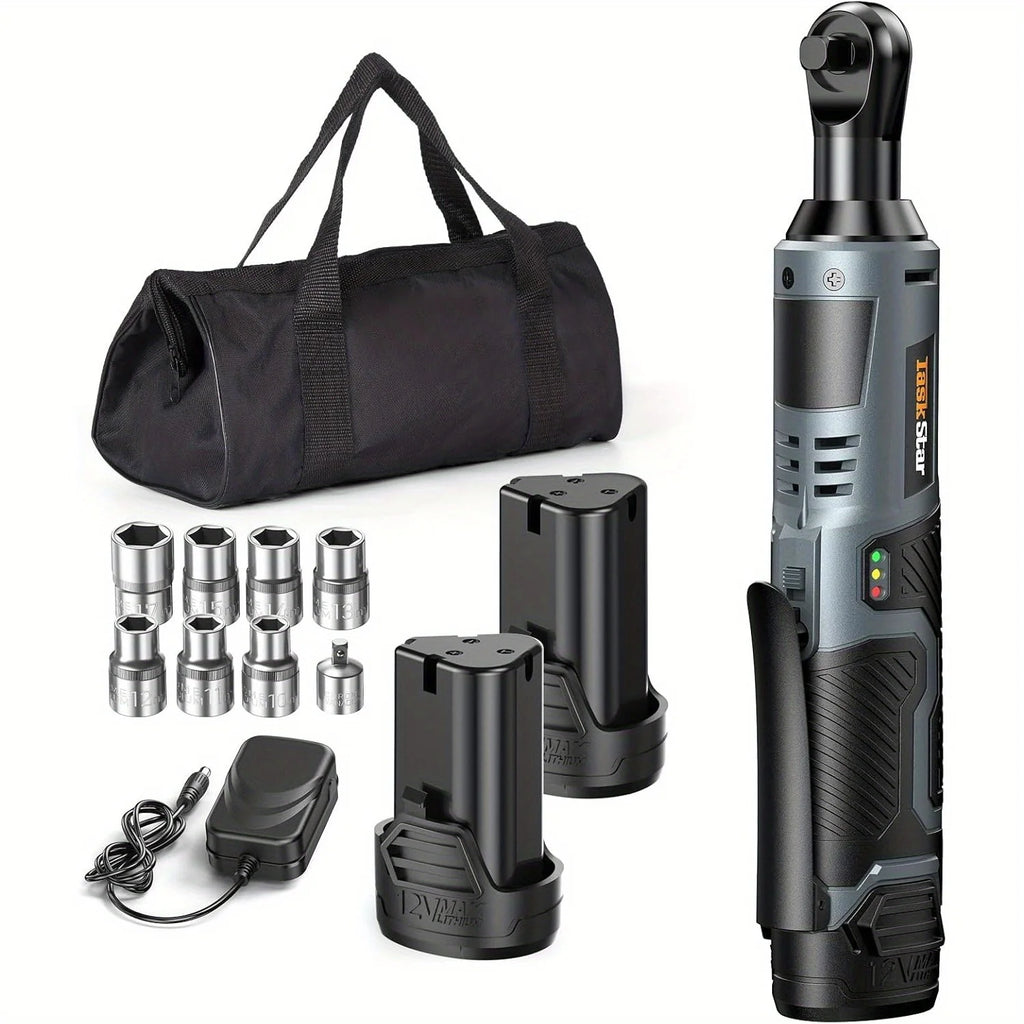 12V Electric Ratchet Wrench Set with 2.0Ah Battery & LED Light for Car Repair