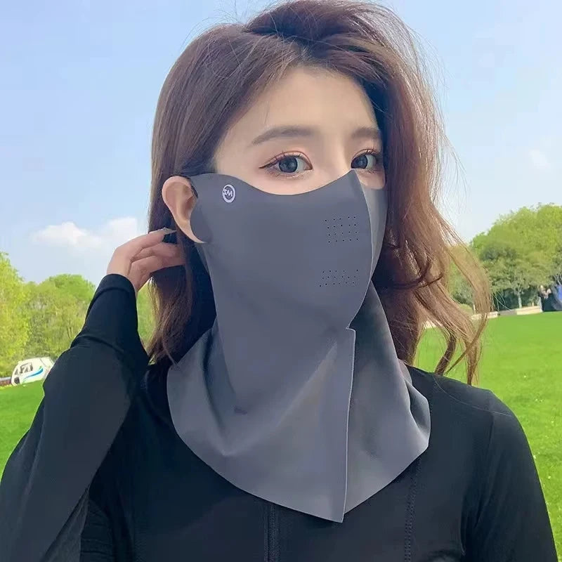 Summer Full Face Sunscreen Mask UPF 50+ Breathable Ice Silk Face Cover for Outdoor Activities