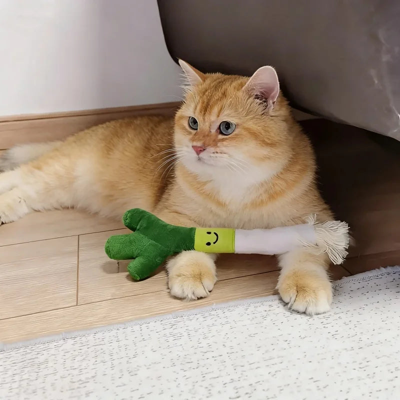 Small Pet Plush Tooth Cleaning Toy - Bite Proof Scallion Design, Interactive Chew Toy