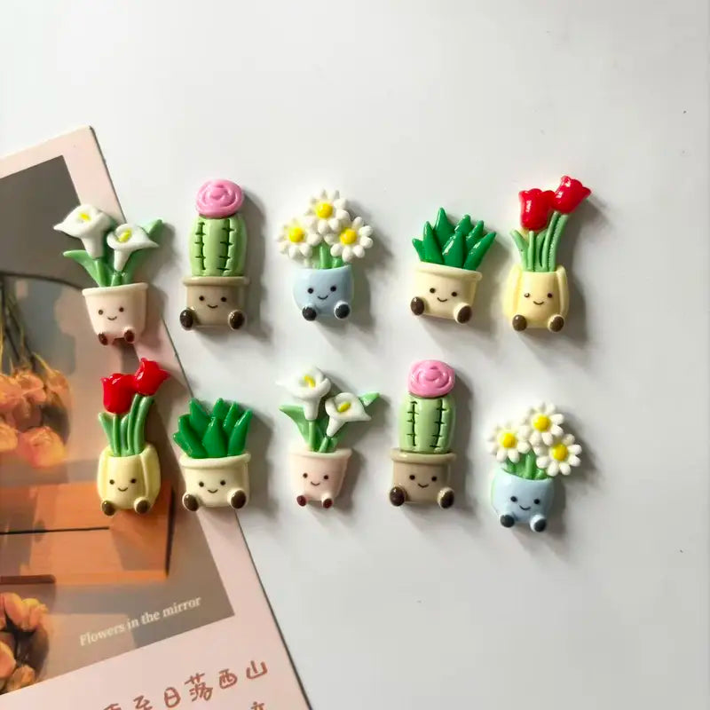 Mini Cactus Fridge Magnets 10-Pack - Cute Potted Plant Refrigerator Decor
