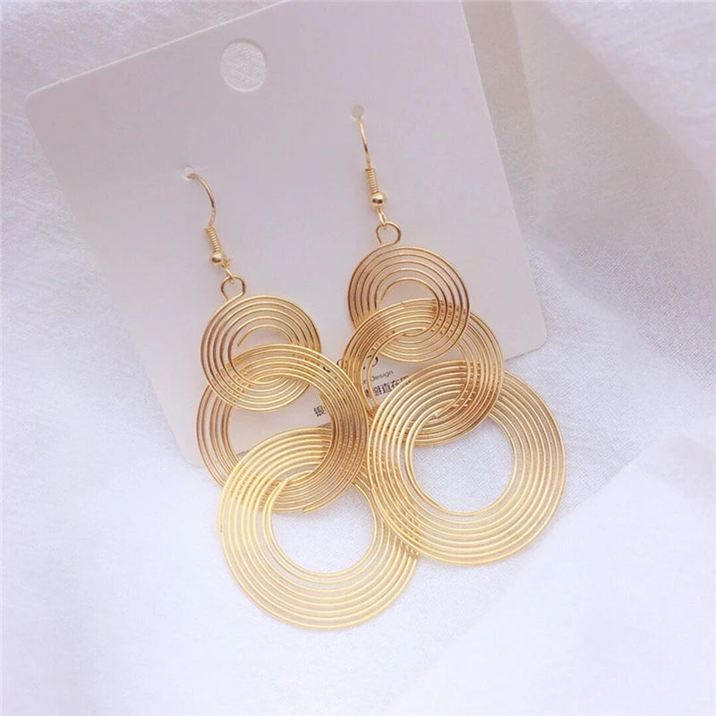 European Statement Drop Earrings for Women Party Jewelry Long Geometric Circle Dangle