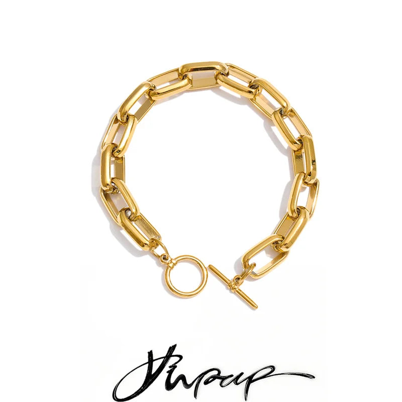 Stainless Steel Chain Bracelet Bangle with Toggle Clasp - Tarnish-Resistant Jewelry