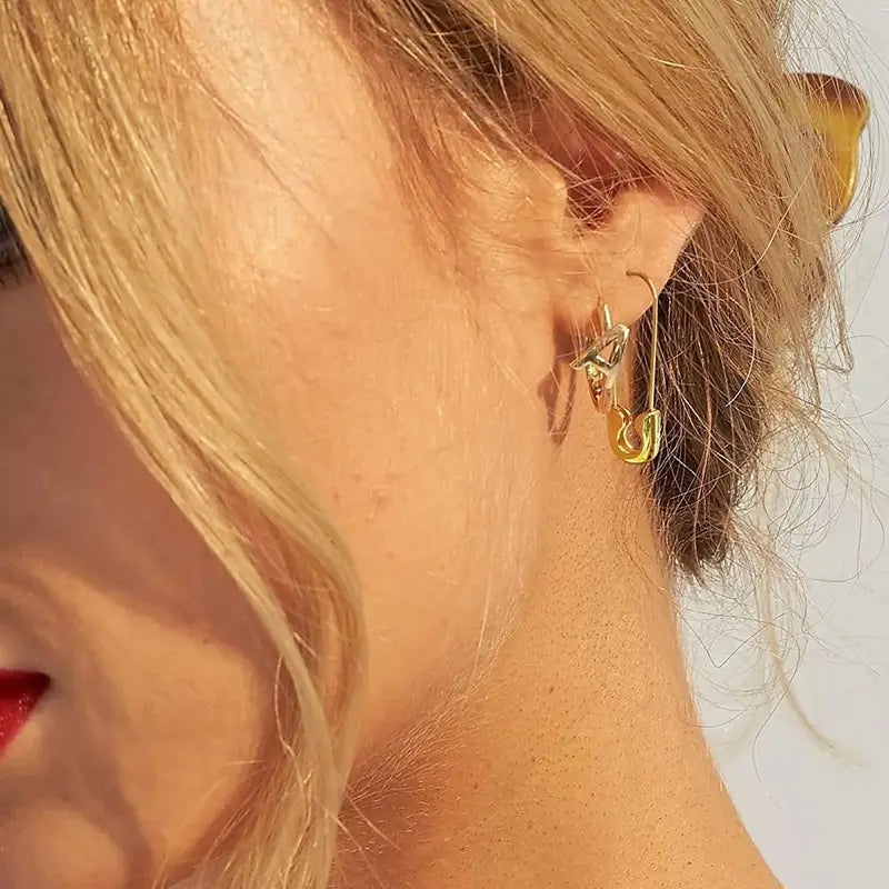Minimalist Safety Pin Shape Leverback Earrings – Gold Plated U-Shaped Lock Pendant Jewelry