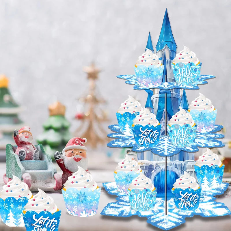 3-Tier Snowflake Cake Stand for Winter Birthday Party Dessert Display