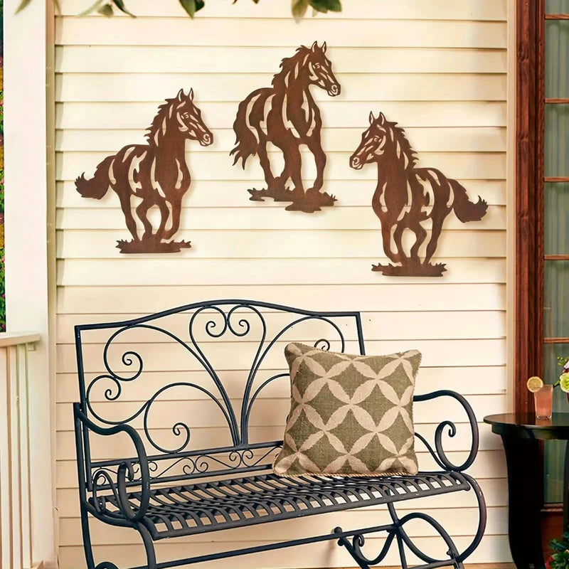 Themed Metal Wall Decor Set with Horse & Love Signs, Bathroom Ornament, Home Art