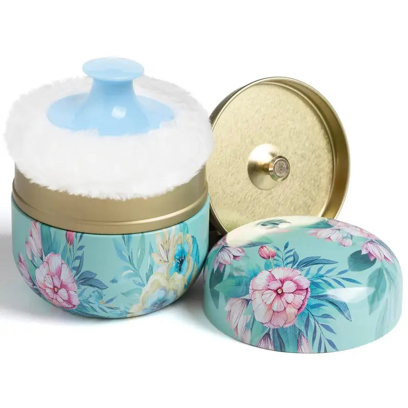 Cosmetic Loose Powder Container with Fluffy Puff & Floral Pattern, Travel Makeup Case