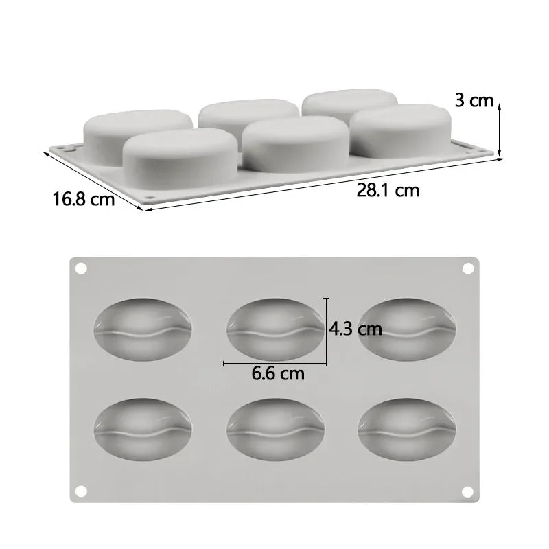 6 Cavity 3D Coffee Bean Silicone Ice Cube Mold for Coffee, Dessert, and Cake