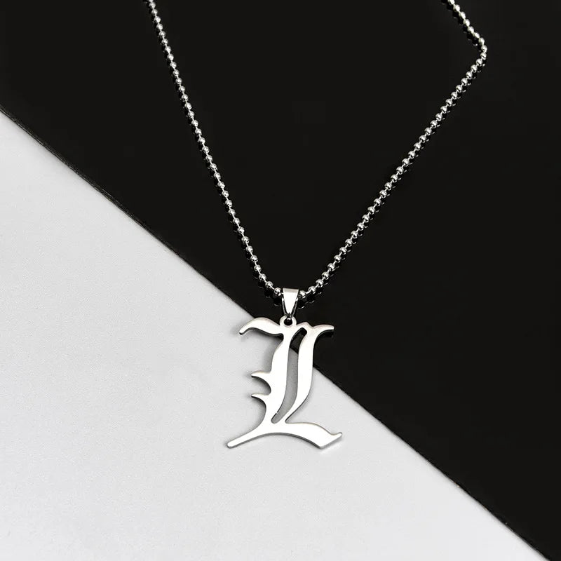 Anime Death Note L Lawliet Necklace Stainless Steel Pendant Beads Chain Jewelry Gift