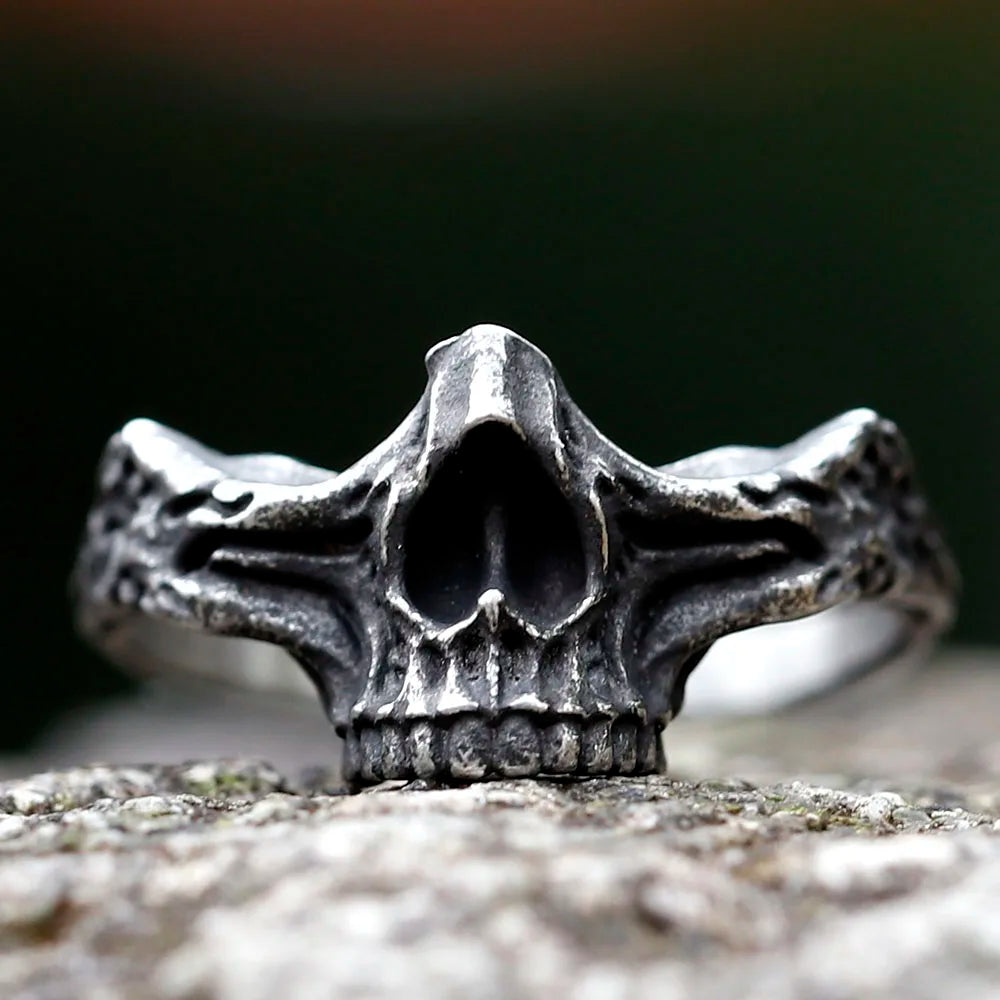 Vintage Gothic Steel Skull Ring for Men Punk Rock Skeleton Jewelry Accessories