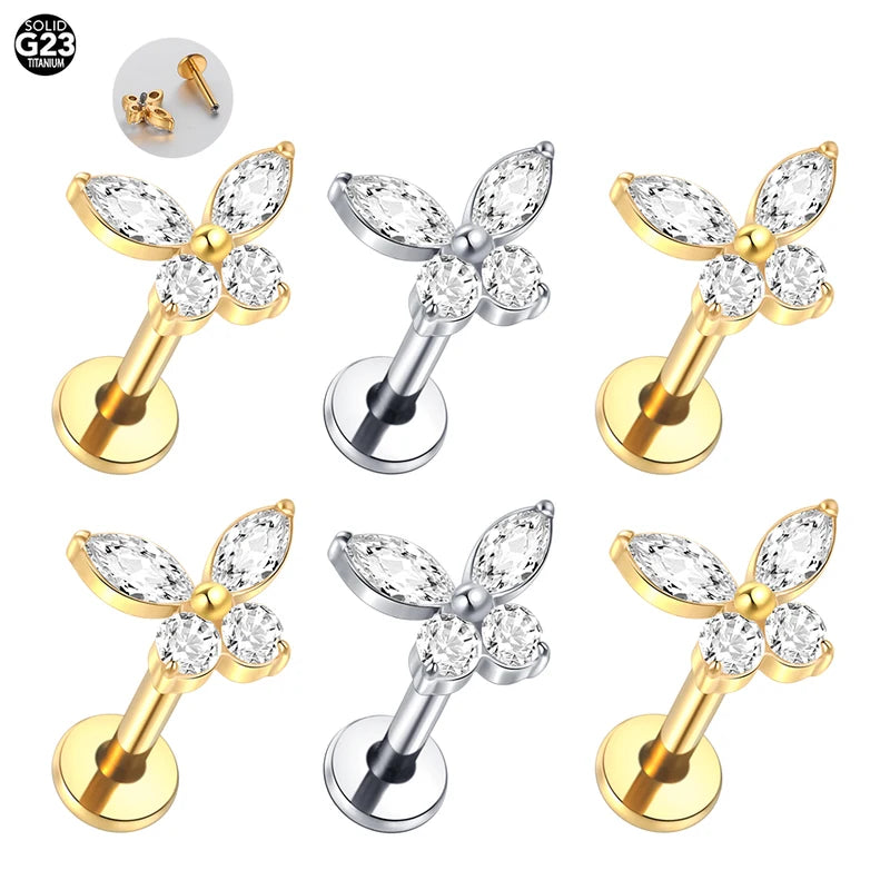 Mini Titanium Labret Tragus Cartilage Earring Set for Women - CZ Body Jewelry