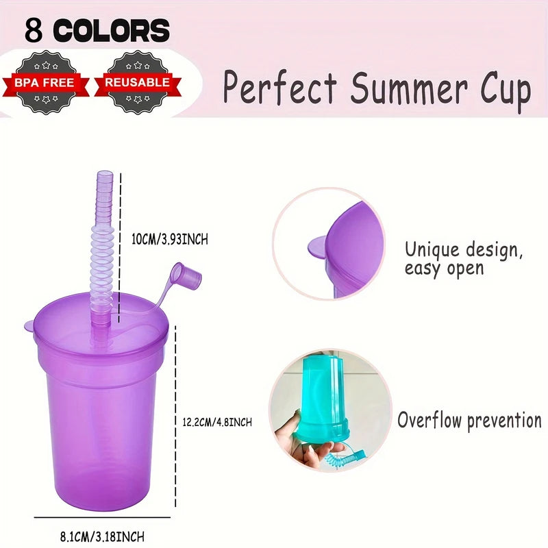Reusable Spill-Proof Neon Sipper Cups with Lids & Straws for Kids - Multiple Colors