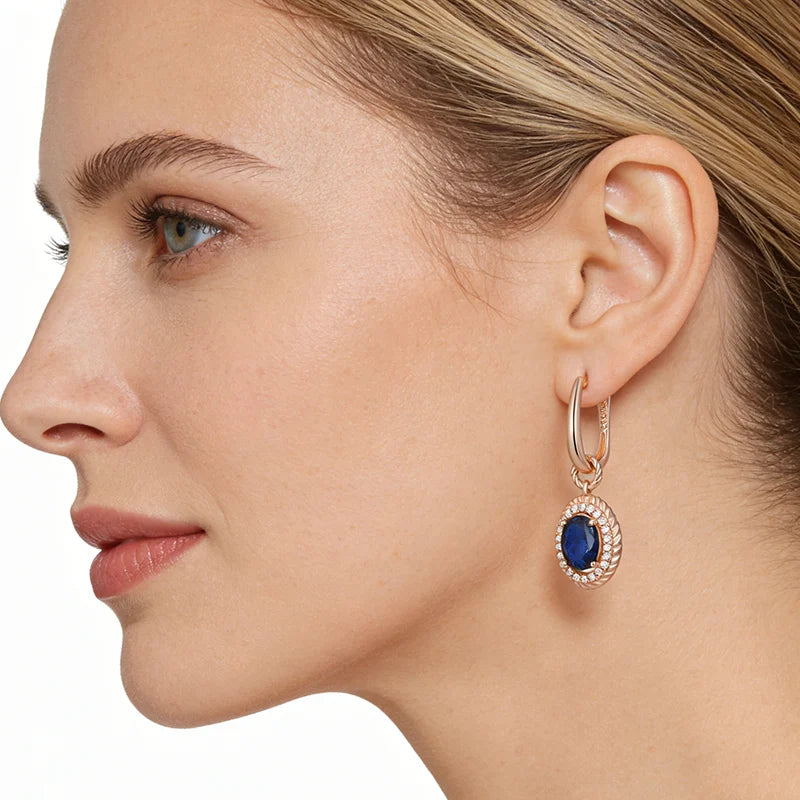 Blue Natural Zircon Dangle Earrings for Women Rose Gold Jewelry Party Wear