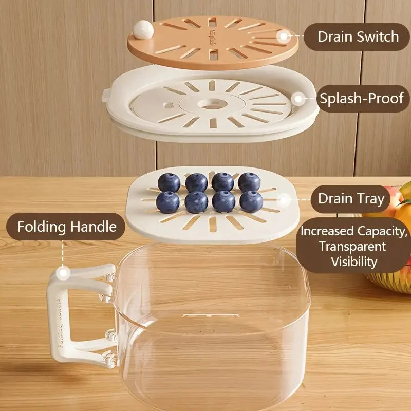 2-in-1 Double Layer Fruit Drain Basket with Foldable Handle Food Strainer