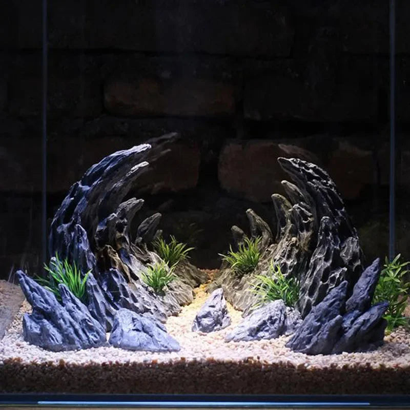 Resin Aquarium Decoration Fish Tank Canyon Ornament Set - 2pcs
