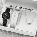 Women’s Fashion Watch Set with Necklace and Bracelet - Leather Strap, Quartz Movement, Multiple Colors