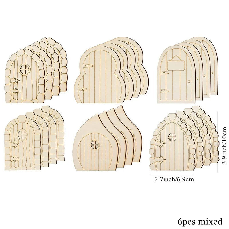 Wooden Fairy Door Craft Set for DIY Home Garden Decor - 6 Pieces