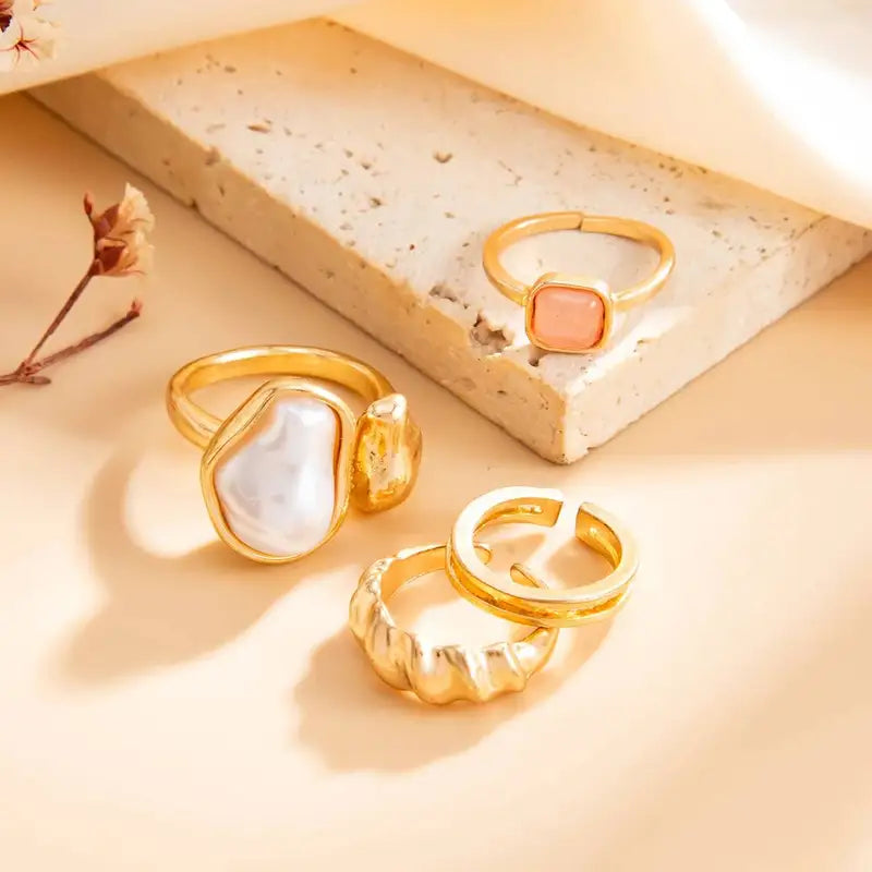 Adjustable Toe Rings Set for Women - Pearl Inlay Open Foot Jewelry