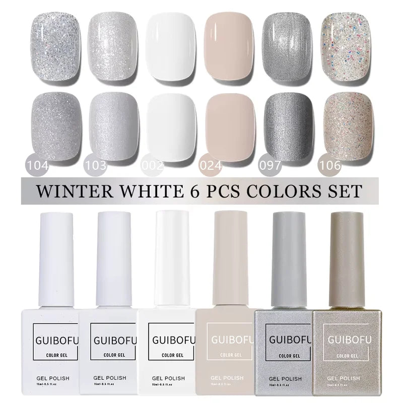6-Pack 15ml Gel Nail Polish Set Semi-Permanent UV Varnish for Manicure & Nail Art