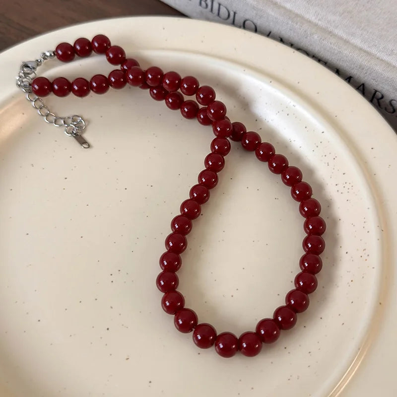 Glass Beads Necklace Strand for Women - 4 6 8mm Bead Jewelry with Silver Plated Chain