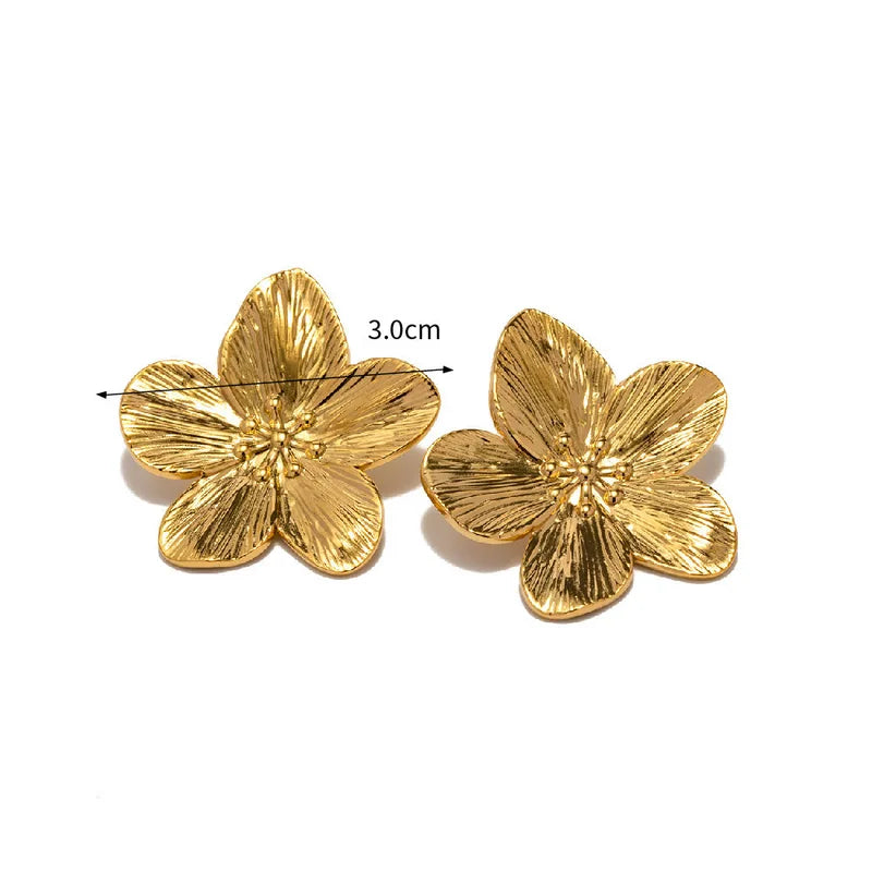 Hypoallergenic Vintage Flower Stud Earrings - 18k Gold Plated Stainless Steel for Women