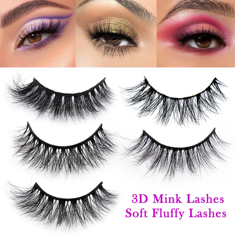 Long Lasting 3D Mink Eyelashes - Natural Volume & Curly False Lashes