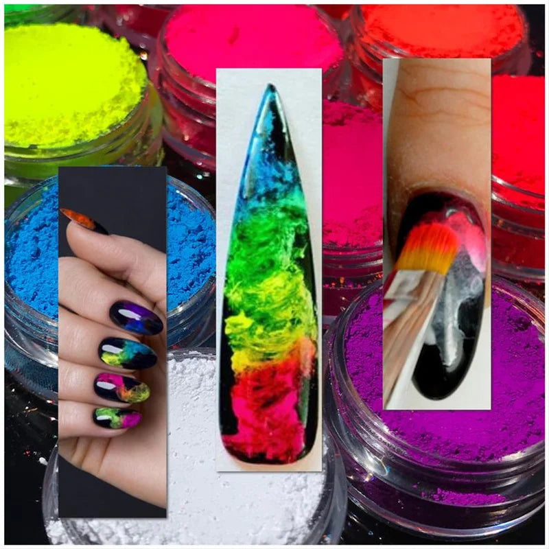 Neon Nail Powder Set Fluorescent Glitter Chrome Dust for DIY Manicure
