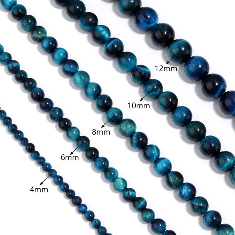 Natural Stone Blue Tiger Eye Beads Set for Jewelry Making - Loose Round Beads 4-12mm