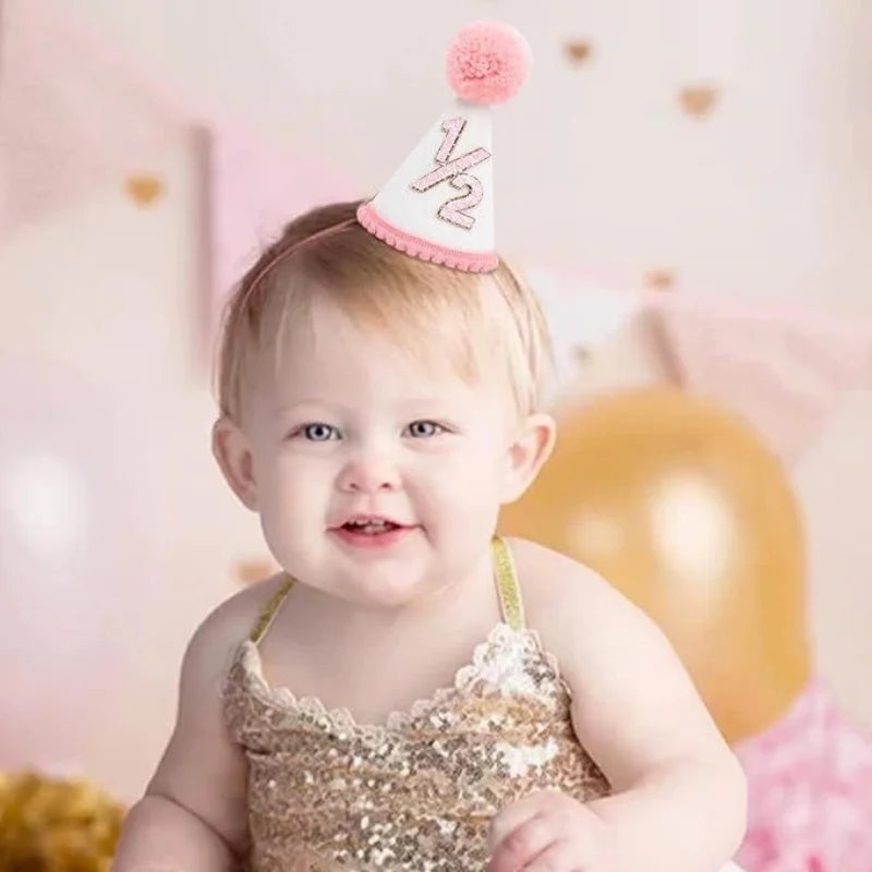Half Birthday Party Hat for Baby Boy Girl - Green Pink Photo Prop & Decoration