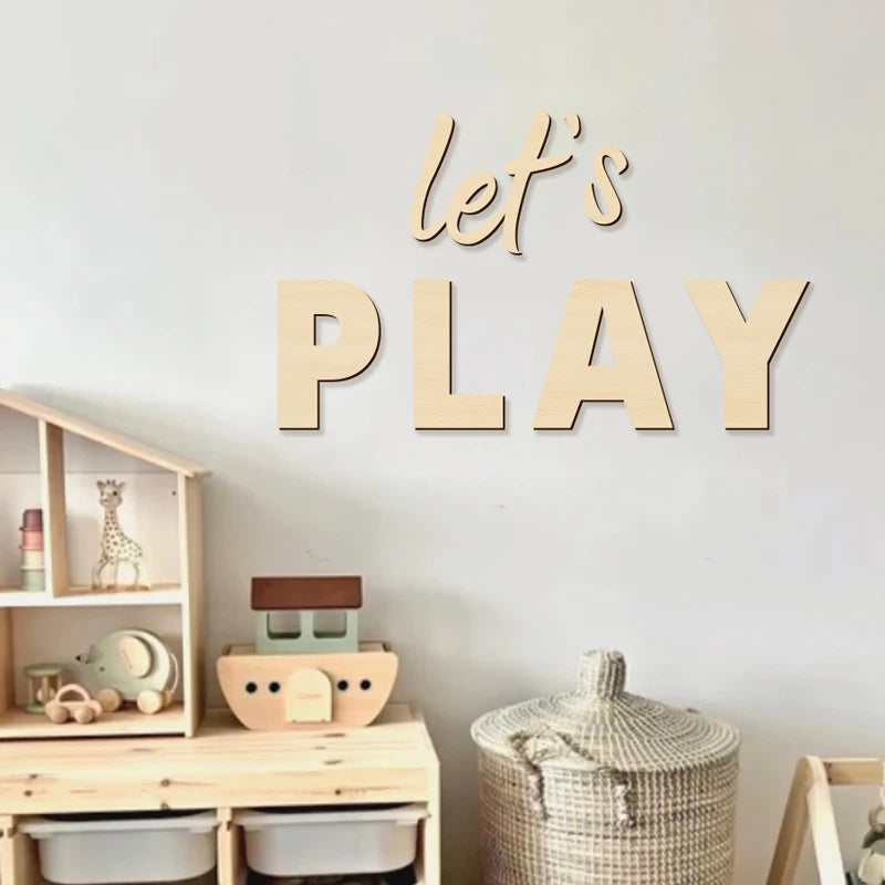 Let's Play Wooden Wall Sign for Playrooms and Bedrooms - Nursery Wall Decor