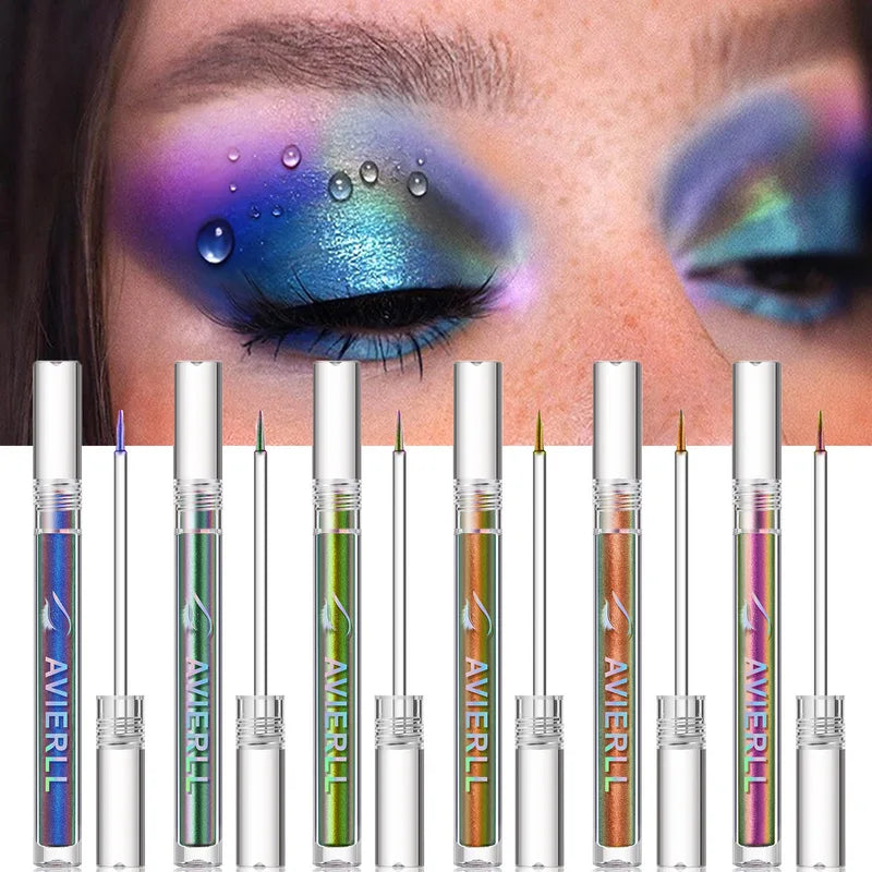 Multichrome Glitter Eyeliner Pen - Shiny Metallic Liquid Eye Makeup, 6 Color Options