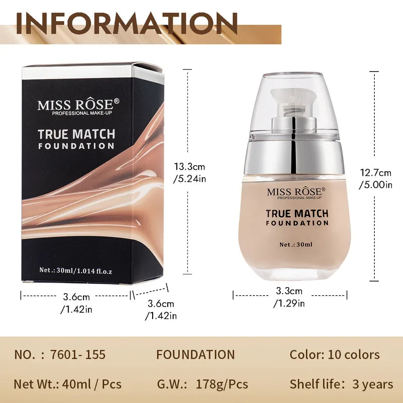 Liquid Foundation 30ml Sweatproof Natural Nude Makeup Base for Daily Face