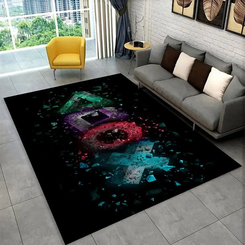 Retro Game Zone Logo Controller Rug Non-Slip Floor Mat for Living Room & Bedroom