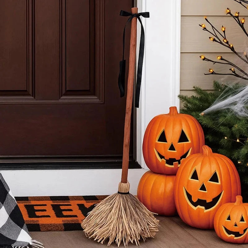 Haunted Floating Witch's Broomstick Halloween Party Prop with Eerie Laugh