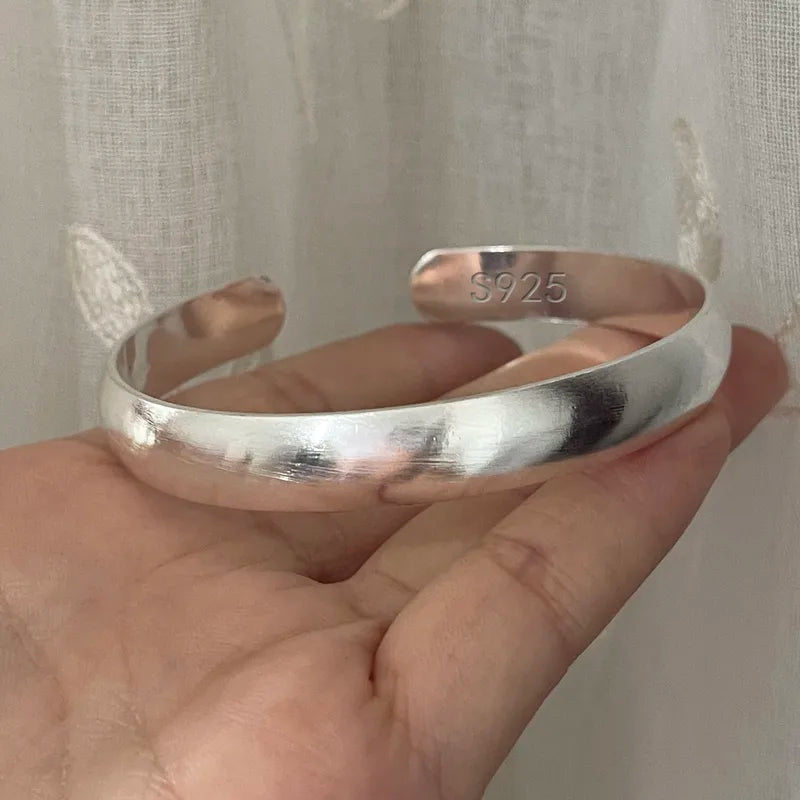 Solid Sterling Silver Retro Bracelet for Women Men Wide Handmade Vintage Jewelry