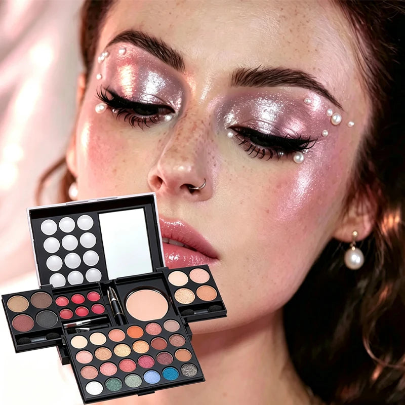 Multifunctional Makeup Kit for Women with Mirror - All-in-One Cosmetic Set for Weddings & Halloween
