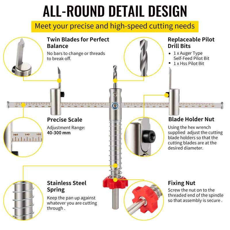 Adjustable Steel Hole Saw Cutter Kit for Wood, Sheetrock, Veneer, Slate - 40-200mm