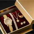 Women’s Gold Quartz Watch with Diamond Accents Elegant Bracelet Timepiece