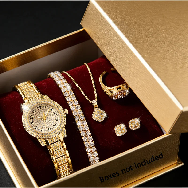 Women’s Gold Quartz Watch with Diamond Accents Elegant Bracelet Timepiece