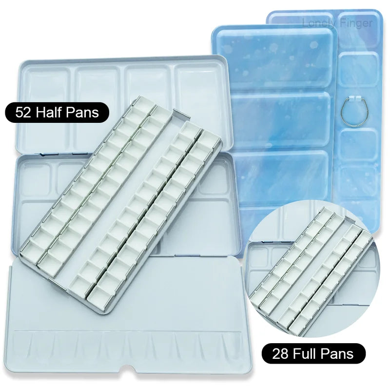 Empty Watercolor Palette Metal Paint Case with 28/52 Pans for Travel & Art