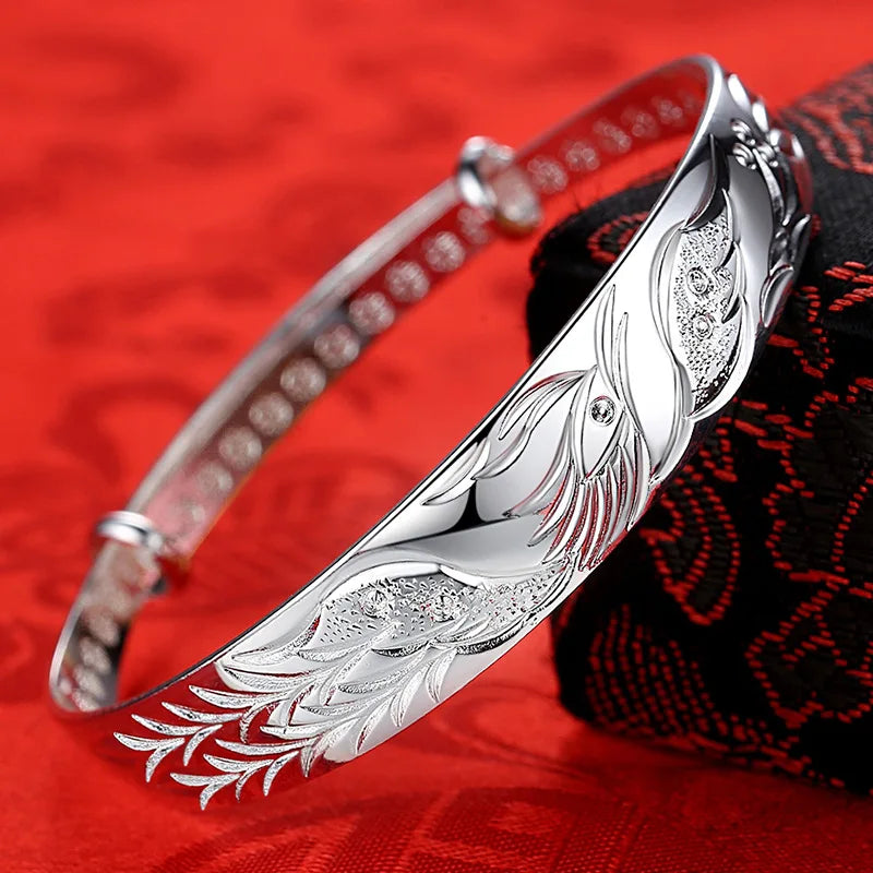 Sterling Silver Phoenix Bracelet for Women - Adjustable Wedding Jewelry