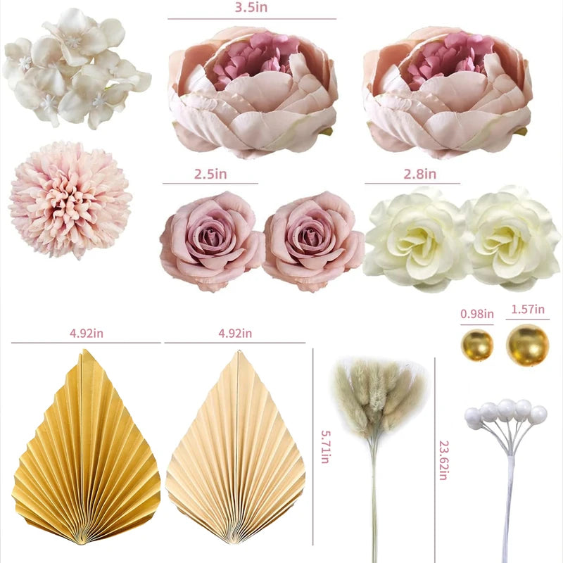 Boho Flower Cake Toppers Set – 32 Pieces for Wedding, Birthday, Baby Shower