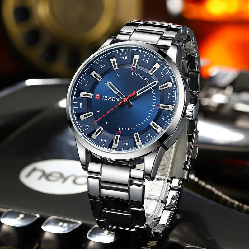 Men's Ultra-Thin Business Wristwatch with Large Dial and Steel Strap